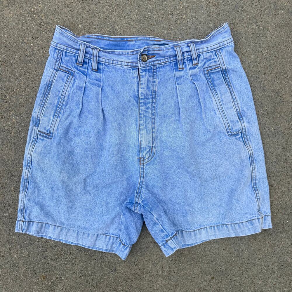 Vintage 80s Bill Blass Pleated Denim Mom Shorts Bareback High Rise 31" WAIST